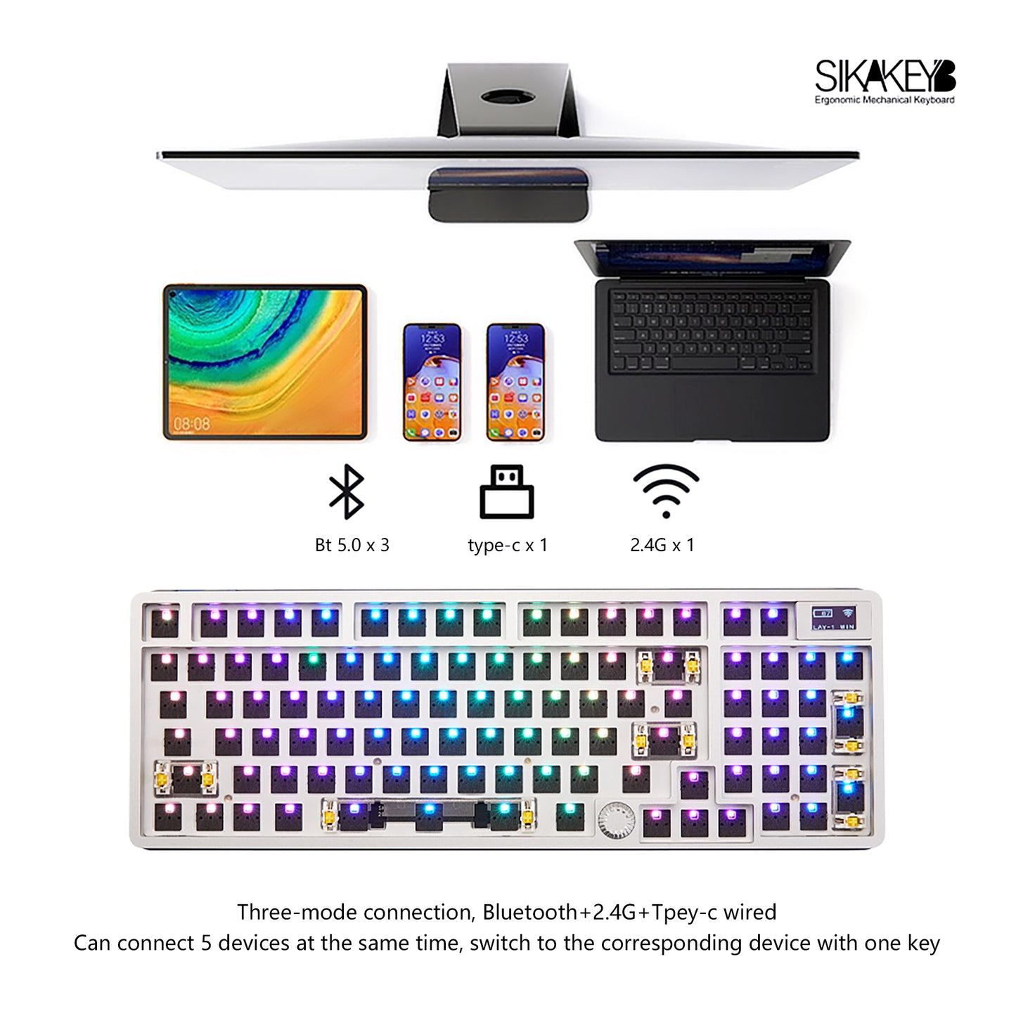 Sikakeyb Sk8 Castle Mechanisches Tastatur-Kit mit 98 Tasten und 95 % Knopfbildschirm