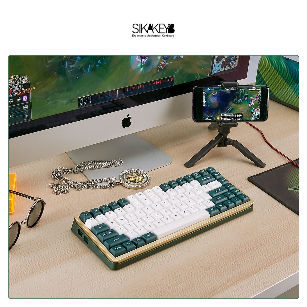 Sikakeyb Magnetic Keyboard Custom Keycap Set Doubleshot Pbt （Lime mint）Greenish white